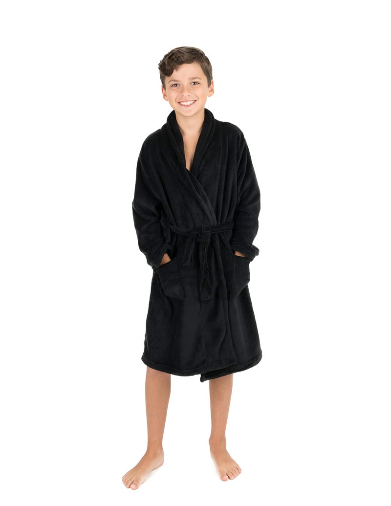 Leveret Kids Robe Boys Girls Bathrobe Shawl Collar Fleece Sleep Robe Black Size 14 Years - Image 3